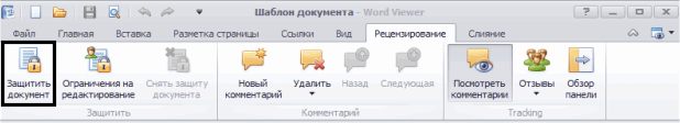 Редактор шаблона документа. Панель Рецензирование